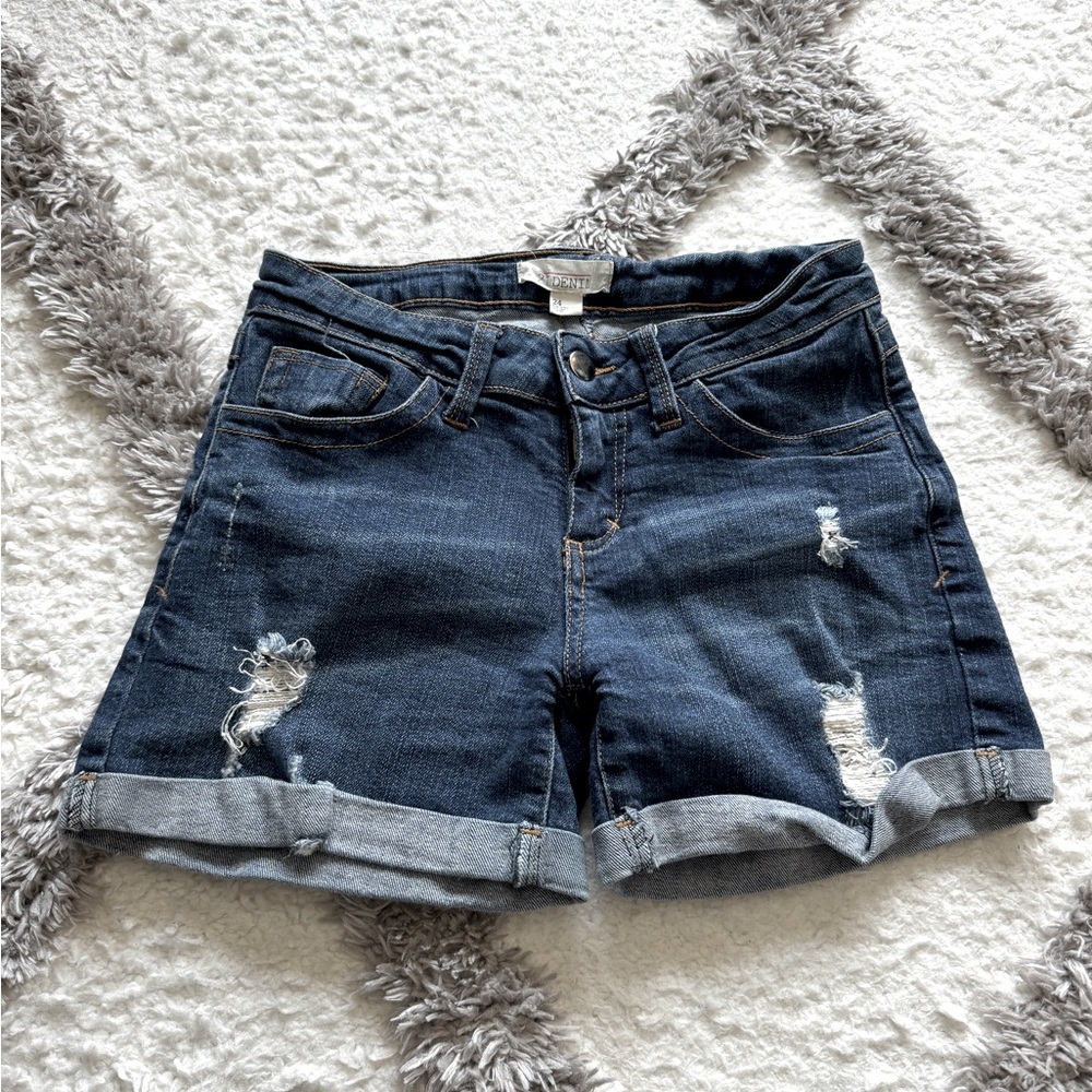 Distressed denim shorts
